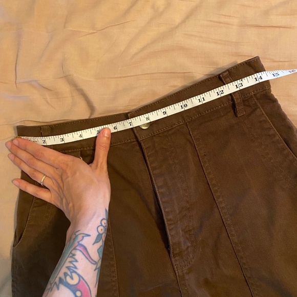 Suk Workwear Women’s Pants Umber Brown Sz 10 Raw Hem Wide Leg Construction - Picture 16 of 16